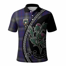 ScotsTee Shop Scottish Kinnaird Family Crest Tartan Long Sleeve Polo Shirt Alba Thistle Inspired