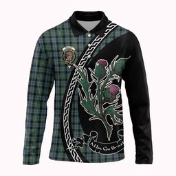 ScotsTee Shop Scottish Melville Family Crest Tartan Long Sleeve Polo Shirt Alba Thistle Inspired