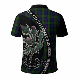ScotsTee Shop Scottish Gunn Family Crest Tartan Long Sleeve Polo Shirt Alba Thistle Inspired
