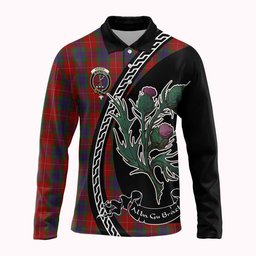 ScotsTee Shop Scottish Fraser Family Crest Tartan Long Sleeve Polo Shirt Alba Thistle Inspired