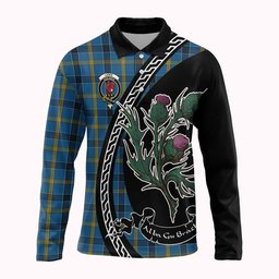 ScotsTee Shop Scottish Laing Family Crest Tartan Long Sleeve Polo Shirt Alba Thistle Inspired