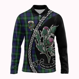 ScotsTee Shop Scottish Forbes Family Crest Tartan Long Sleeve Polo Shirt Alba Thistle Inspired