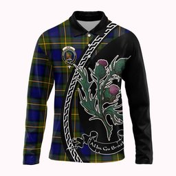 ScotsTee Shop Scottish Muir Family Crest Tartan Long Sleeve Polo Shirt Alba Thistle Inspired