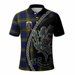 ScotsTee Shop Scottish Muir Family Crest Tartan Long Sleeve Polo Shirt Alba Thistle Inspired