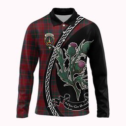 ScotsTee Shop Scottish MacDonald (McDonald) of Glencoe Family Crest Tartan Long Sleeve Polo Shirt Alba Thistle Inspired