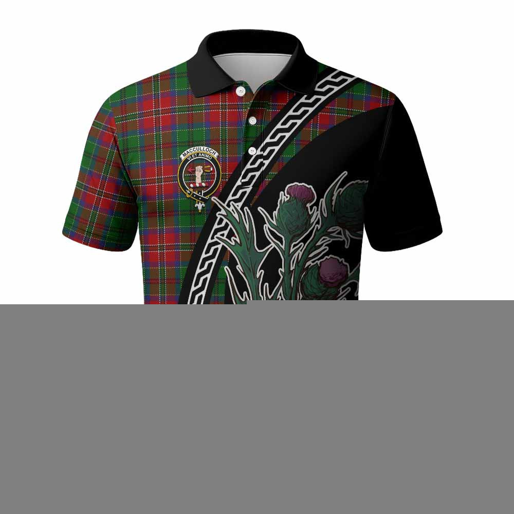 ScotsTee Shop Scottish MacCulloch (McCulloch) Family Crest Tartan Long Sleeve Polo Shirt Alba Thistle Inspired