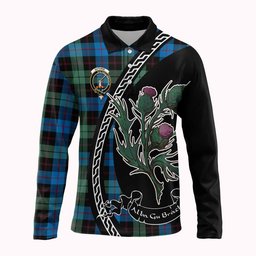 ScotsTee Shop Scottish Guthrie Family Crest Tartan Long Sleeve Polo Shirt Alba Thistle Inspired