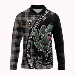 ScotsTee Shop Scottish Moffat Family Crest Tartan Long Sleeve Polo Shirt Alba Thistle Inspired
