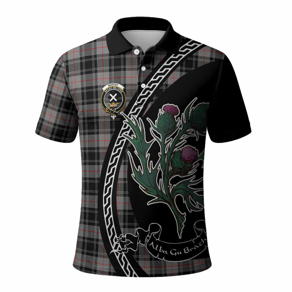 ScotsTee Shop Scottish Moffat Family Crest Tartan Long Sleeve Polo Shirt Alba Thistle Inspired