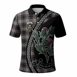 ScotsTee Shop Scottish Moffat Family Crest Tartan Long Sleeve Polo Shirt Alba Thistle Inspired