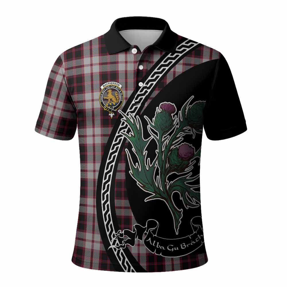 ScotsTee Shop Scottish MacPherson (McPherson) Family Crest Tartan Long Sleeve Polo Shirt Alba Thistle Inspired