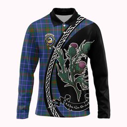 ScotsTee Shop Scottish Edmonstone Family Crest Tartan Long Sleeve Polo Shirt Alba Thistle Inspired