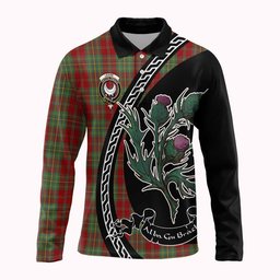 ScotsTee Shop Scottish Leask Family Crest Tartan Long Sleeve Polo Shirt Alba Thistle Inspired