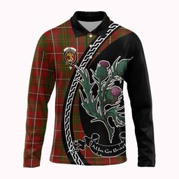 ScotsTee Shop Scottish Hay Family Crest Tartan Long Sleeve Polo Shirt Alba Thistle Inspired