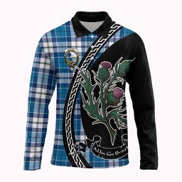ScotsTee Shop Scottish Hutton Family Crest Tartan Long Sleeve Polo Shirt Alba Thistle Inspired