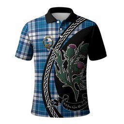 ScotsTee Shop Scottish Hutton Family Crest Tartan Long Sleeve Polo Shirt Alba Thistle Inspired