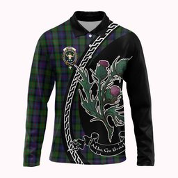ScotsTee Shop Scottish Murray Family Crest Tartan Long Sleeve Polo Shirt Alba Thistle Inspired