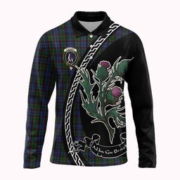 ScotsTee Shop Scottish Fletcher Family Crest Tartan Long Sleeve Polo Shirt Alba Thistle Inspired
