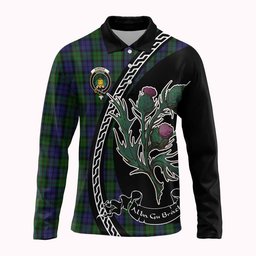 ScotsTee Shop Scottish Dundas Family Crest Tartan Long Sleeve Polo Shirt Alba Thistle Inspired