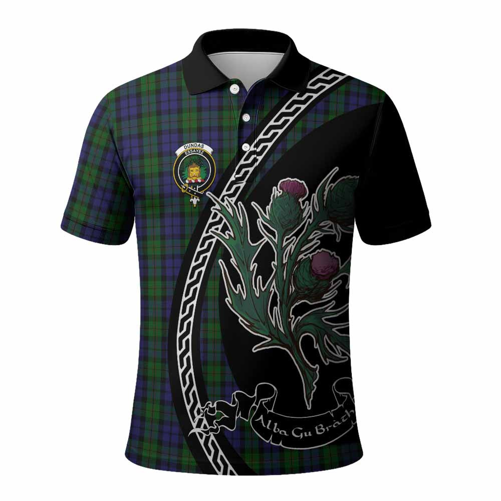 ScotsTee Shop Scottish Dundas Family Crest Tartan Long Sleeve Polo Shirt Alba Thistle Inspired