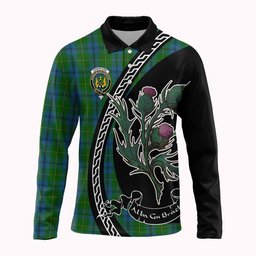 ScotsTee Shop Scottish Johnstone (Johnston) Family Crest Tartan Long Sleeve Polo Shirt Alba Thistle Inspired