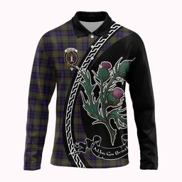 ScotsTee Shop Scottish MacLellan (McLellan) Family Crest Tartan Long Sleeve Polo Shirt Alba Thistle Inspired