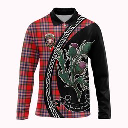 ScotsTee Shop Scottish MacFarlane (McFarlane) Family Crest Tartan Long Sleeve Polo Shirt Alba Thistle Inspired