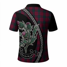 ScotsTee Shop Scottish Lindsay Family Crest Tartan Long Sleeve Polo Shirt Alba Thistle Inspired