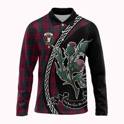 ScotsTee Shop Scottish Lindsay Family Crest Tartan Long Sleeve Polo Shirt Alba Thistle Inspired