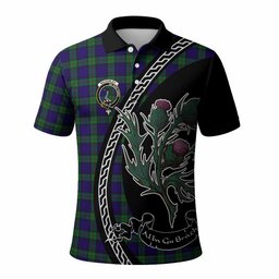 ScotsTee Shop Scottish MacKinlay (McKinlay) Family Crest Tartan Long Sleeve Polo Shirt Alba Thistle Inspired