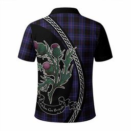 ScotsTee Shop Scottish Dunlop Family Crest Tartan Long Sleeve Polo Shirt Alba Thistle Inspired