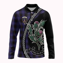ScotsTee Shop Scottish Dunlop Family Crest Tartan Long Sleeve Polo Shirt Alba Thistle Inspired