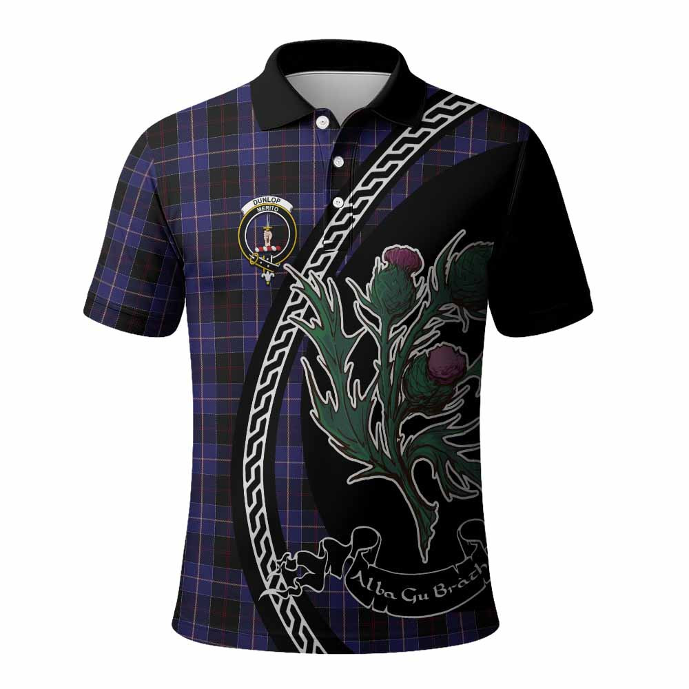 ScotsTee Shop Scottish Dunlop Family Crest Tartan Long Sleeve Polo Shirt Alba Thistle Inspired