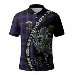 ScotsTee Shop Scottish Dunlop Family Crest Tartan Long Sleeve Polo Shirt Alba Thistle Inspired
