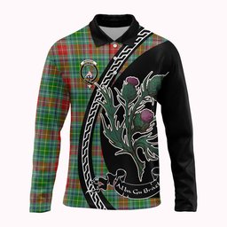 ScotsTee Shop Scottish Muirhead Family Crest Tartan Long Sleeve Polo Shirt Alba Thistle Inspired