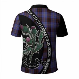 ScotsTee Shop Scottish Rutherford Family Crest Tartan Long Sleeve Polo Shirt Alba Thistle Inspired