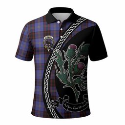 ScotsTee Shop Scottish Rutherford Family Crest Tartan Long Sleeve Polo Shirt Alba Thistle Inspired