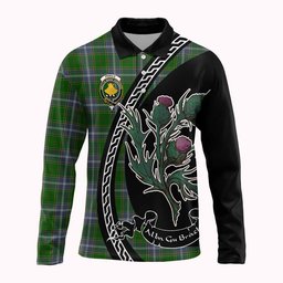 ScotsTee Shop Scottish Pringle Family Crest Tartan Long Sleeve Polo Shirt Alba Thistle Inspired