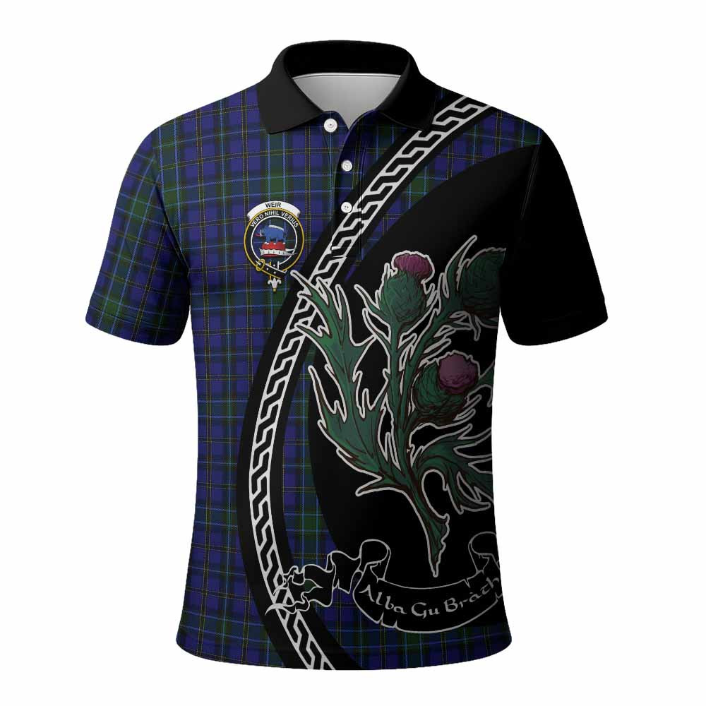 ScotsTee Shop Scottish Weir Family Crest Tartan Long Sleeve Polo Shirt Alba Thistle Inspired