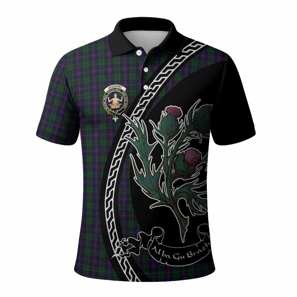 ScotsTee Shop Scottish Urquhart Family Crest Tartan Long Sleeve Polo Shirt Alba Thistle Inspired