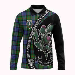 ScotsTee Shop Scottish Paterson Family Crest Tartan Long Sleeve Polo Shirt Alba Thistle Inspired