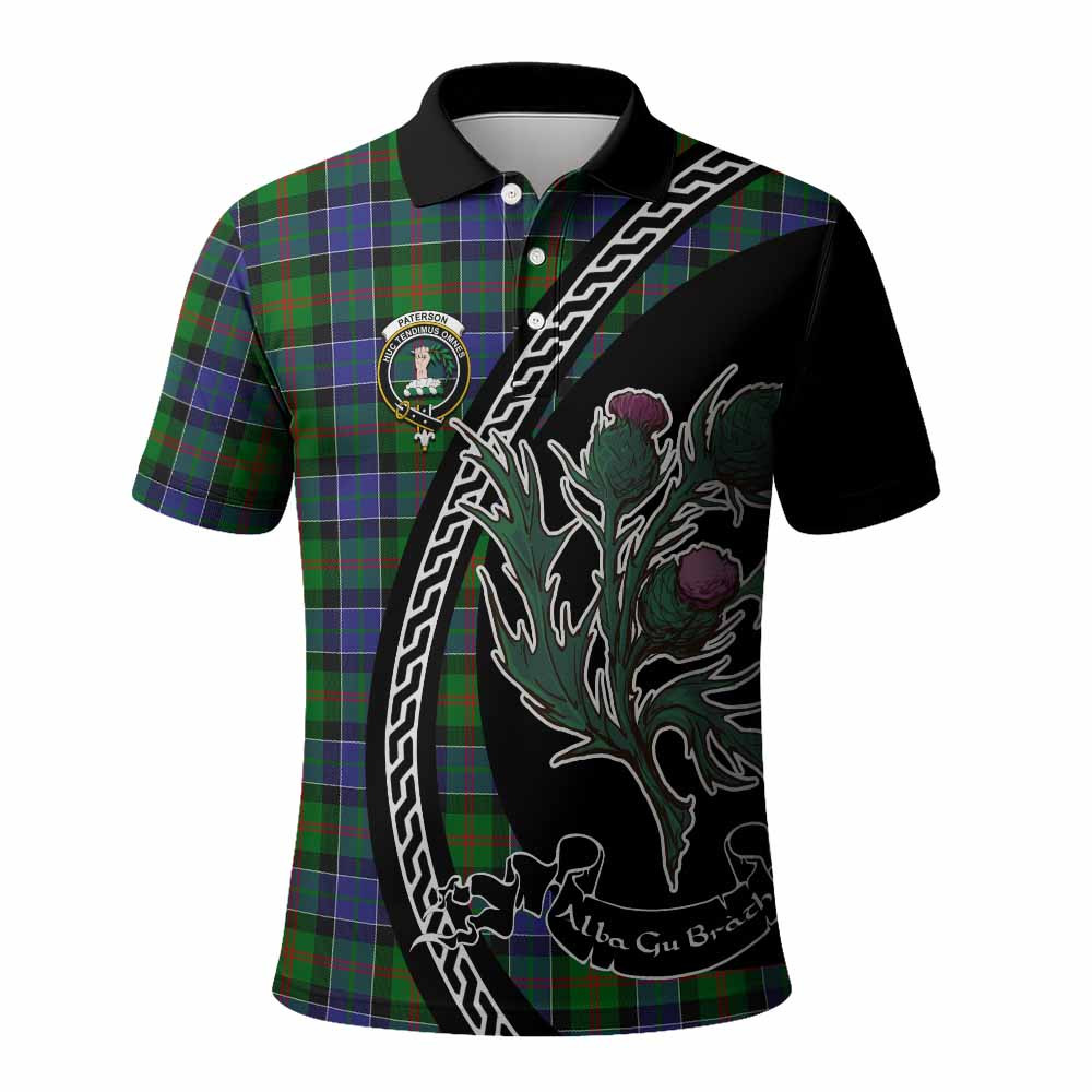 ScotsTee Shop Scottish Paterson Family Crest Tartan Long Sleeve Polo Shirt Alba Thistle Inspired