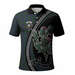 ScotsTee Shop Scottish Wood Family Crest Tartan Long Sleeve Polo Shirt Alba Thistle Inspired