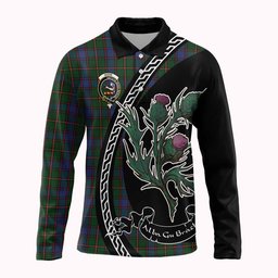 ScotsTee Shop Scottish Skene Family Crest Tartan Long Sleeve Polo Shirt Alba Thistle Inspired