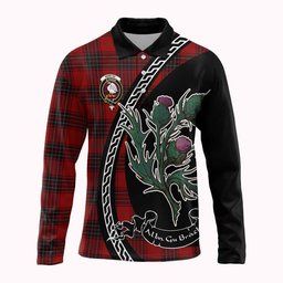 ScotsTee Shop Scottish Wemyss Family Crest Tartan Long Sleeve Polo Shirt Alba Thistle Inspired