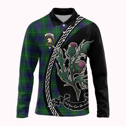 ScotsTee Shop Scottish Oliphant Family Crest Tartan Long Sleeve Polo Shirt Alba Thistle Inspired