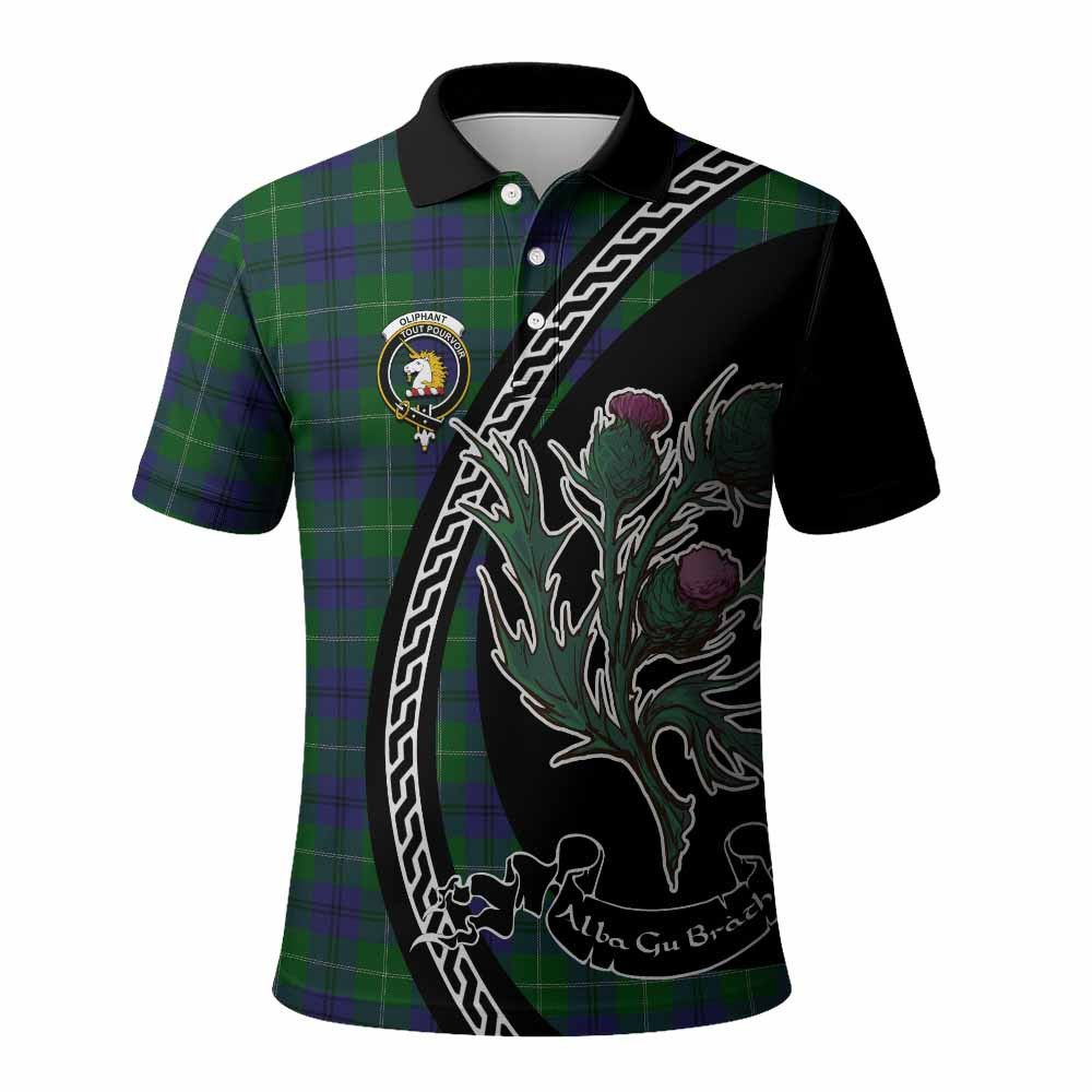 ScotsTee Shop Scottish Oliphant Family Crest Tartan Long Sleeve Polo Shirt Alba Thistle Inspired