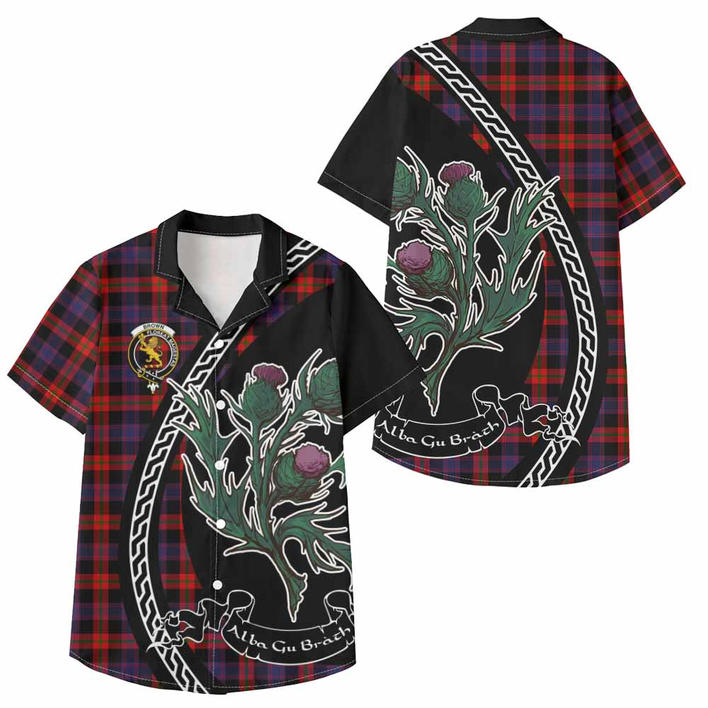 ScotsTee Shop Brown (Broun) Family Crest Tartan Kid Hawaiian Shirt Alba Thistle Inspired