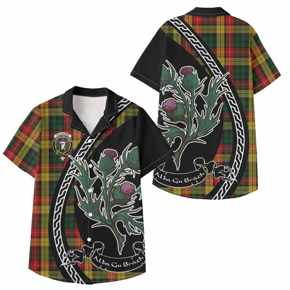 ScotsTee Shop Buchanan Family Crest Tartan Kid Hawaiian Shirt Alba Thistle Inspired