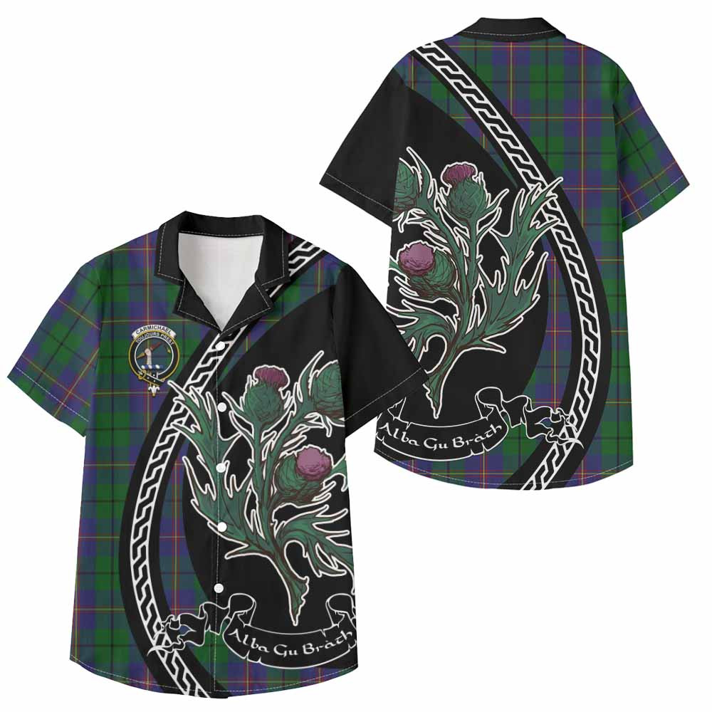 ScotsTee Shop Carmichael Family Crest Tartan Kid Hawaiian Shirt Alba Thistle Inspired